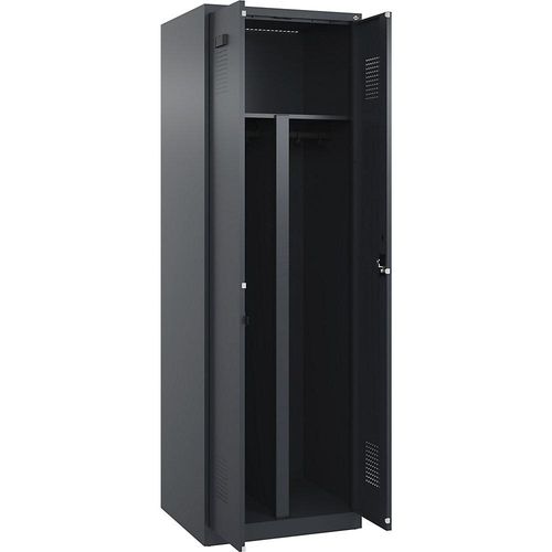 Schwarz-Weiß-Spind Evolo PLUS, 1 Abteil, Trennwand verkürzt, grau, B 600 mm, mit Bodengleitern, Zylinderschloss kaiserkraft