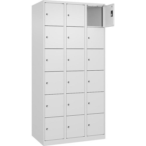6er-Schließfachschrank Evolo PLUS, 3 Abteile, weiß, B 900 mm, 18 Fächer, mit Bodengleitern, Zylinderschloss kaiserkraft Image