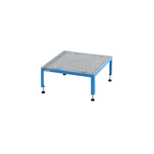 eurokraft pro Arbeitsplattform, Höhenverstellbereich 255 - 320 mm, mit Gitterrostplatte, Plattform LxB 610 x 610 mm, lichtblau