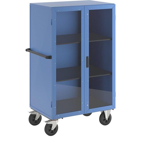 eurokraft pro Schrankwagen, Flügeltüren aus Makrolon®, mit 2 Etagenböden