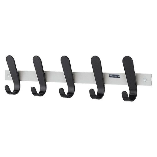eurokraft pro Garderobenleiste, 5 Mantelhaken, HxBxT 130 x 600 x 60 mm, VE 2 Stück, Hakenfarbe Schwarz Image