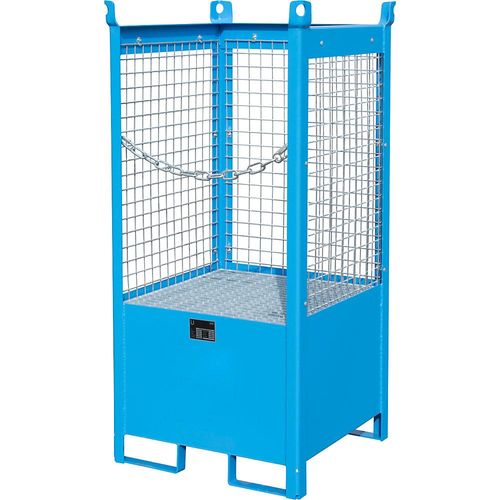 eurokraft pro Lager- und Transportpalette mit Auffangwanne, 3 Gitterwände, für 1 Fass à 200 l, blau, ab 3 Stk