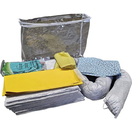 eurokraft basic Leckage-Notfallset mit Einweg-Abdichtmatte, Tasche, Abdichtmatte, Vliese, Bindung 20 l, Ausführung Öl, weiß