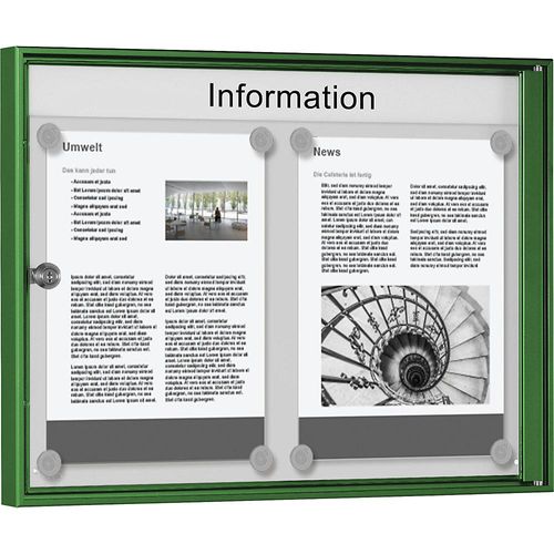 Schaukasten für innen, für Format 2 x 1 DIN A4, Rahmen grün kaiserkraft