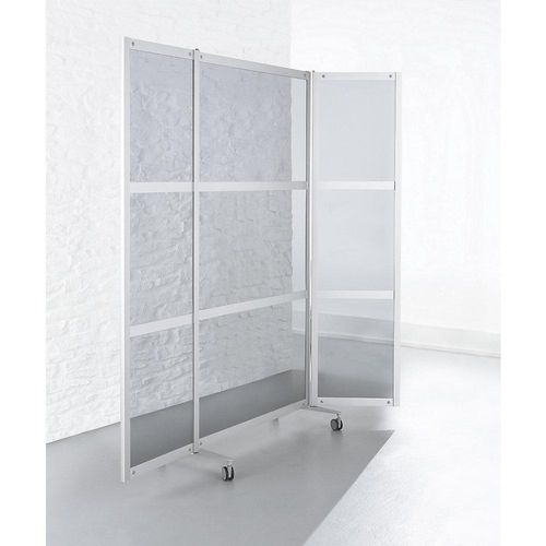 Mobile Faltstellwand, schwer entflammbar, Alurahmen mit ESG-Sicherheitsglas, HxBxT 1900 x 2000 x 450 mm, klar kaiserkraft