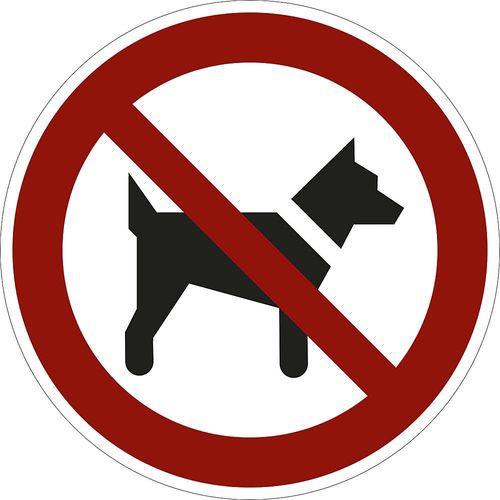 Verbotszeichen, Mitführen von Hunden verboten, VE 10 Stk, Folie, Ø 100 mm kaiserkraft