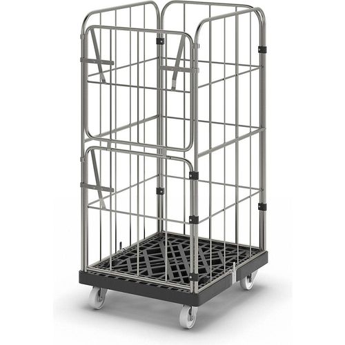 Rollbehälter, 4-seitig, halbseitig abklappbar, tiefschwarz / galvanisch blau verzinkt kaiserkraft