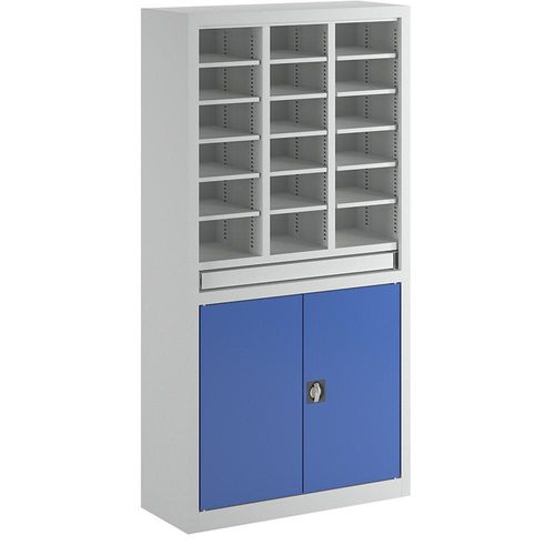 Pavoy Ordnungs- und Sortierstation, mit Flügeltürschrank, lichtgrau / enzianblau