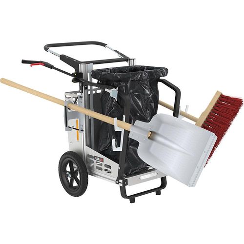 FLORA Abfallsammelwagen Picobello Compact, mit fester Müllsackhalterung und Geräten, HxBxL 1030 x 710 x 870 mm, 120 l