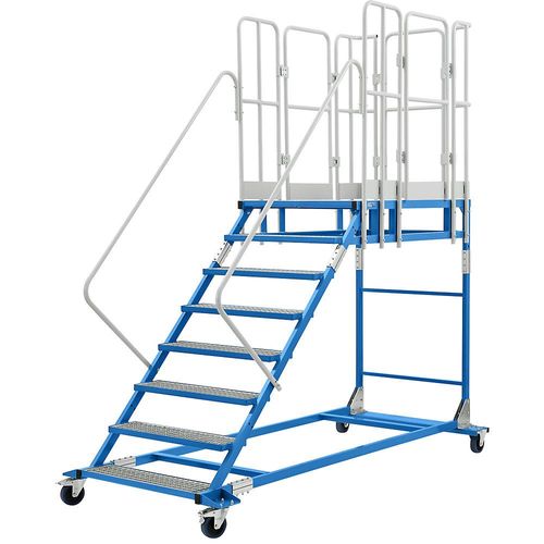 eurokraft pro Plattformtreppe XXL, mit Gitterrosteinlagen, Plattformgröße 810 x 1250 mm, 8 Stufen