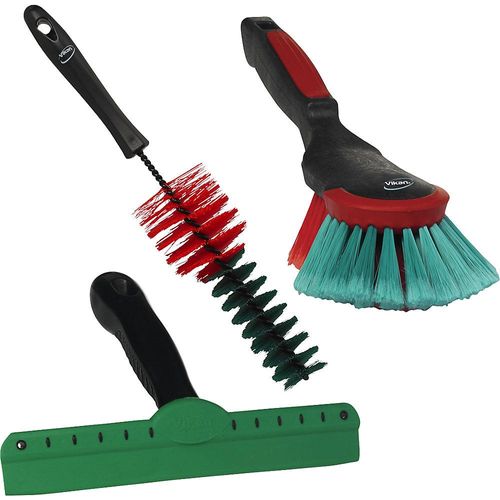Vikan Fahrzeugreinigungsset, 2 Bürsten und 1 Wasserabzieher, VE 6 Stk, schwarz
