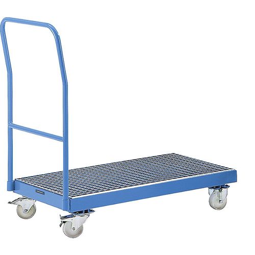 eurokraft pro Fass-Transportwagen mit Auffangwanne 40 l, Wannengröße LxBxH 1015 x 590 x 70 mm, lichtblau RAL 5012