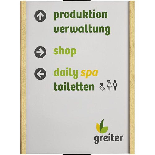 Wegweiser Alu-Holz-Serie, DIN A4 hoch, HxB 297 x 219 mm, Ahorn kaiserkraft