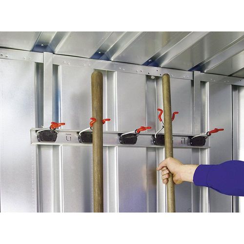 Geräteleiste zum Einhängen von Stielgeräten, für Materialcontainer, mit 5 Haken kaiserkraft