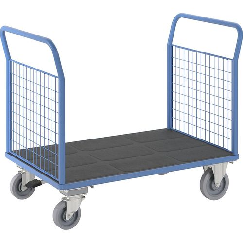 eurokraft pro Plattformwagen, 2 Gitter-Stirnwände, mit Zentralstopp, LxB 1350 x 800 mm