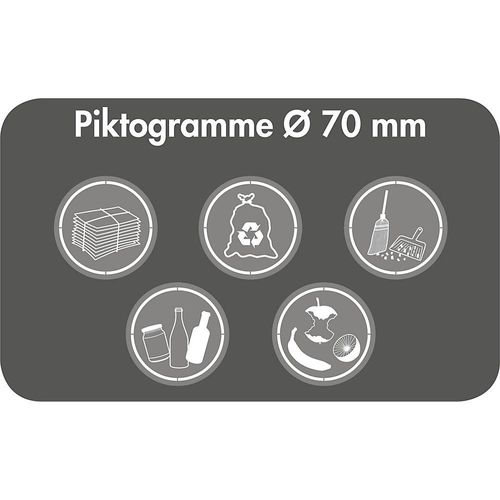 Piktogramme, Ø 70 mm, international, mit Symbolen, weiß kaiserkraft