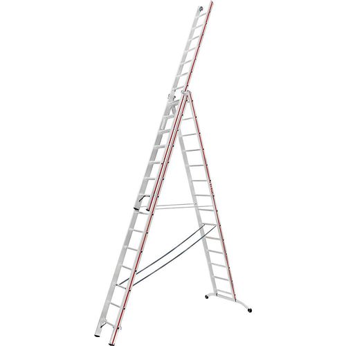 HYMER Alu-Mehrzweckleiter, Industrieausführung mit Kopffahrwerk, 3 x 14 Sprossen, max. Arbeitshöhe 10,42 m