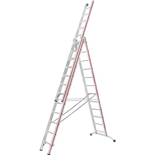 HYMER Alu-Mehrzweckleiter, Industrieausführung mit Kopffahrwerk, 3 x 12 Sprossen, max. Arbeitshöhe 9,34 m