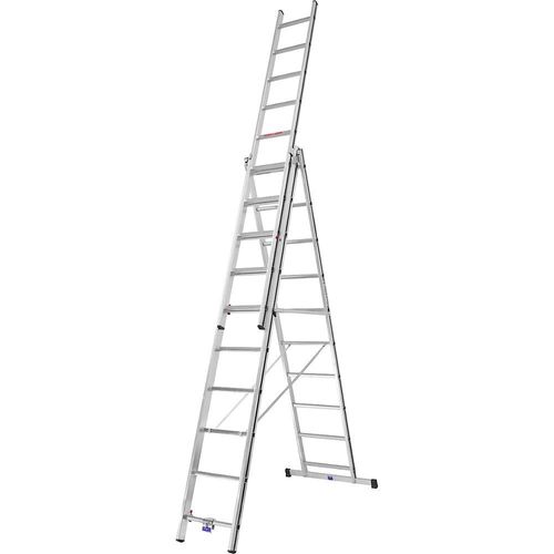 HYMER Alu-Mehrzweckleiter, Einsteigermodell, 3 x 10 Sprossen, max. Arbeitshöhe 7,34 m