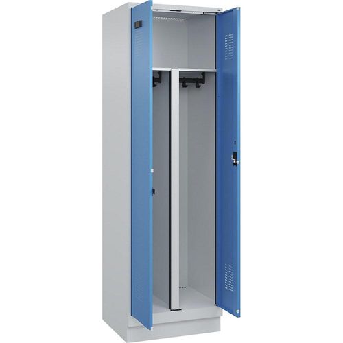 Schwarz-Weiß-Spind Evolo PLUS, 1 Abteil, Trennwand verkürzt, lichtgrau / lichtblau, B 600 mm, mit Bodensockel, Zylinderschloss kaiserkraft Image