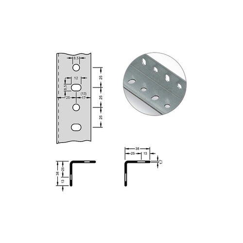 hofe Stahl-Winkelprofil für Baukastensystem, 38 x 38 x 1,7 mm, Länge 2,5 m, verzinkt, VE 10 Stk