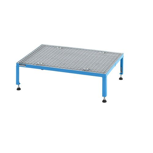 eurokraft pro Arbeitsplattform, Höhenverstellbereich 255 - 320 mm, mit Gitterrostplatte, Plattform LxB 910 x 610 mm, lichtblau