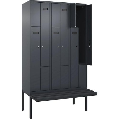 Z-Spind Evolo PLUS Sitzbank, 3 Abteile, grau, B 1200 mm, Zylinderschloss, mit auskragender Sitzbank, Kunststoff kaiserkraft