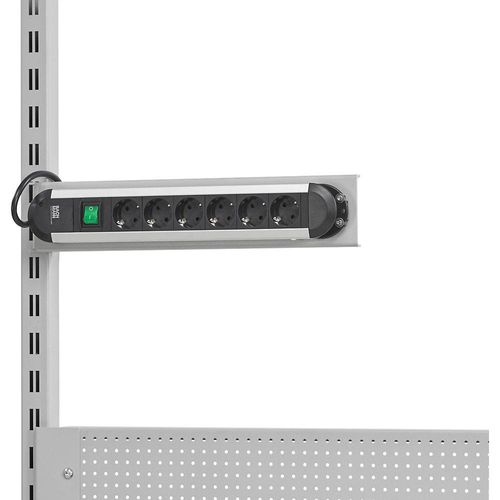 Steckdosenleiste, zur Befestigung an Aufsatzholmen, 6fach-Stecker, mit An-/Aus-Schalter kaiserkraft