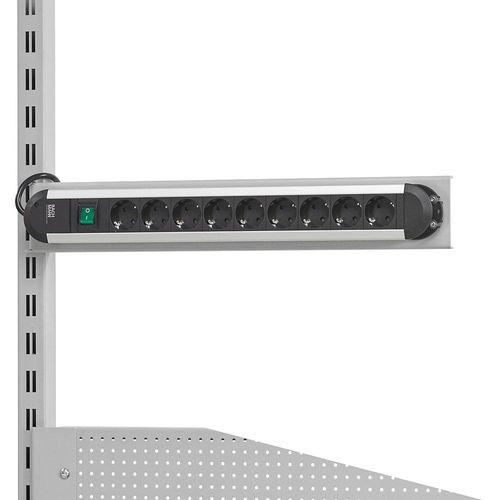 Steckdosenleiste, zur Befestigung an Aufsatzholmen, 9fach-Stecker, mit An-/Aus-Schalter kaiserkraft