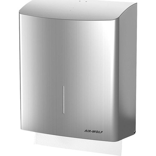 AIR-WOLF Edelstahl-Papierhandtuchspender, ca. 600 Falthandtücher, Edelstahl gebürstet