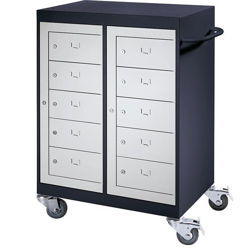 Laptop-Wagen, 10 Fächer, schwarzgrau / lichtgrau kaiserkraft