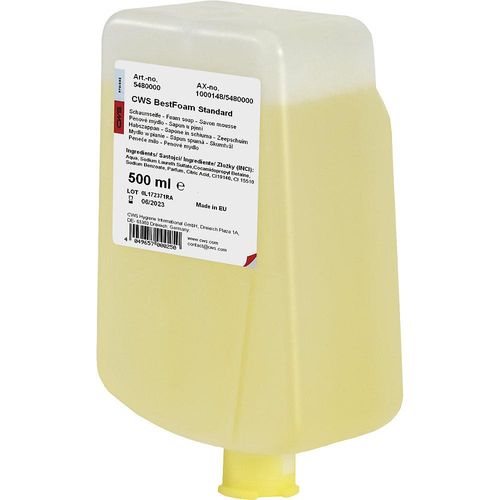 CWS Schaumseife Best Foam, hautverträglich, VE 12 Flaschen à 0,5 l, Standard, gelb
