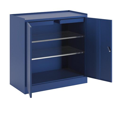 eurokraft basic Werkzeugschrank, mit 2 Schubladen, 2 durchgehenden Fachböden, enzianblau RAL 5010