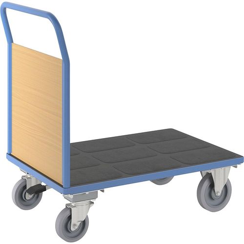 eurokraft pro Plattformwagen mit Holzwänden, mit 1 Stirnwand, mit Zentralstopp, LxB 1100 x 700 mm