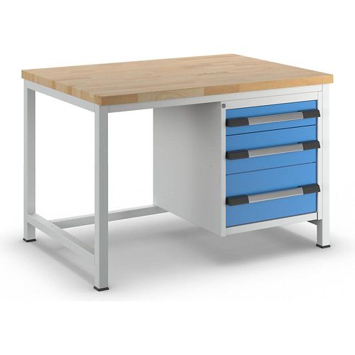 eurokraft pro Werkbank, Gestellbauweise Serie 8000, 3 Schubladen: 1 x 120, 1 x 180, 1 x 240 mm, BxT 1250 x 900 mm