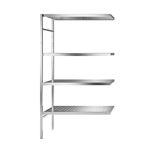 Edelstahl-Steckregal, 4 gelochte Fachböden, Fachbodenbreite x Tiefe 940 x 540 mm, Eck-Anbauregal kaiserkraft