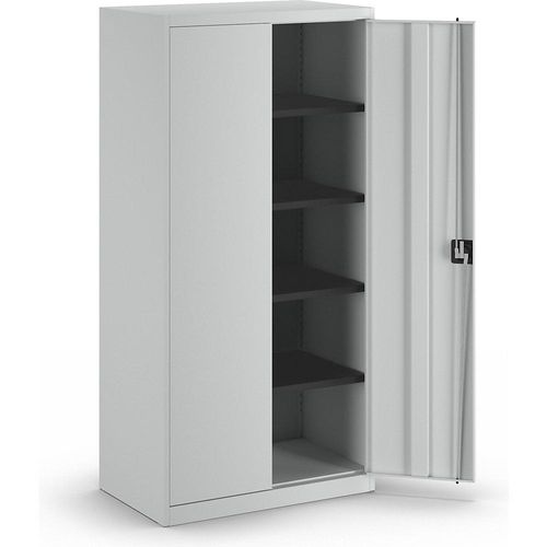 mauser Stahlschrank mit Flügeltüren, 4 Fachböden, Tiefe 600 mm, lichtgrau