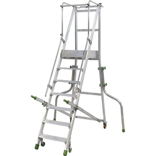 Mobile Alu-Podesttreppe, klappbar, mit gerieften Aluminiumstufen, 7 Stufen inkl. Plattform kaiserkraft