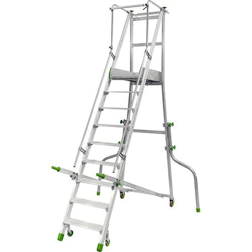 Mobile Alu-Podesttreppe, klappbar, mit gerieften Aluminiumstufen, 9 Stufen inkl. Plattform kaiserkraft