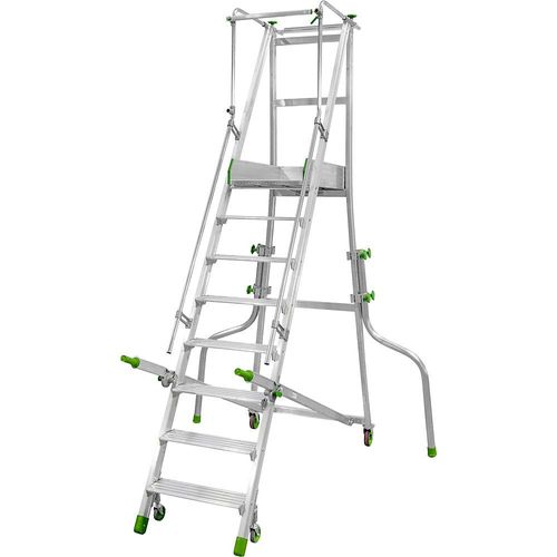 Mobile Alu-Podesttreppe, klappbar, mit gerieften Aluminiumstufen, 8 Stufen inkl. Plattform kaiserkraft