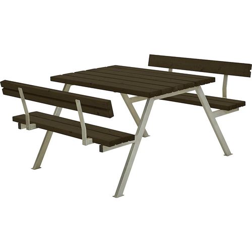 Gruppensitzbank, Gestell Stahl, feuerverzinkt, LxT 1180 x 1850 mm, Nadelholz, schwarz, mit Lehne kaiserkraft
