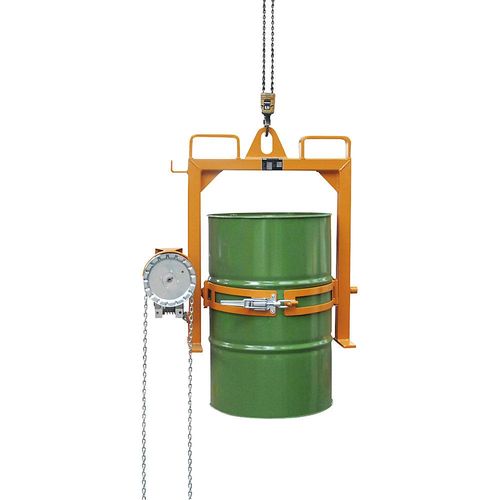 eurokraft pro Fasskipper, mit Endloskette und Kranaufnahme, gelborange