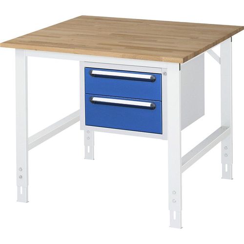 Arbeitstisch mit Schubladenschrank, Unterbau-Container mit 2 Schubladen 1 x 150, 1 x 180 mm, BxT 1000 x 1000 mm, B-Platte, Stärke 25 mm kaiserkraft Image