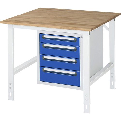 Arbeitstisch mit Schubladenschrank, Unterbau-Container mit 4 Schubladen 1 x 90, 2 x 120, 1 x 140 mm, BxT 1000 x 1000 mm, B-Platte, Stärke 25 mm kaiserkraft