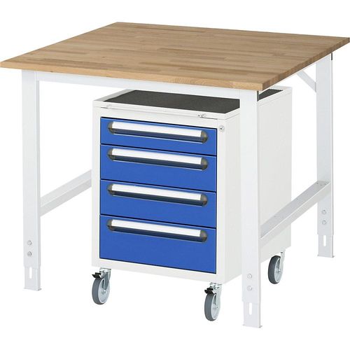Arbeitstisch mit Schubladenschrank, Roll-Container mit 4 Schubladen 1 x 90, 2 x 120, 1 x 140 mm, BxT 1000 x 1000 mm, B-Platte, Stärke 25 mm kaiserkraft Image