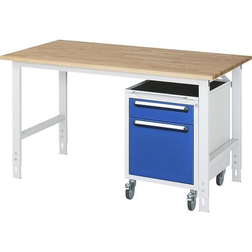 Arbeitstisch mit Schubladenschrank, Roll-Container mit 2 Schubladen 1 x 120, 1 x 360 mm, BxT 1500 x 800 mm, B-Platte, Stärke 25 mm kaiserkraft