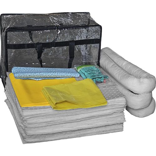 eurokraft basic Leckage-Notfallset mit Einweg-Abdichtmatte, Tasche, Abdichtmatte, Vliese, Bindung 50 l, Ausführung universal, grau