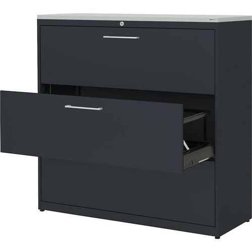 mauser Hängeregistraturschrank, Kunststoffplatte, 3 Auszüge, 3-bahnig, mit Dämpfung, anthrazitgrau / anthrazitgrau / lichtgrau