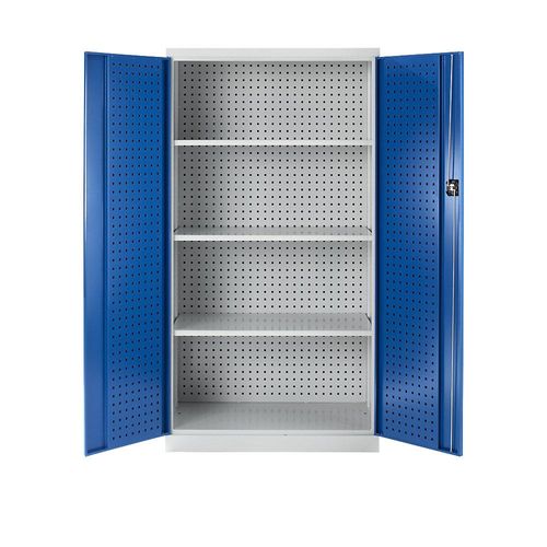 Werkzeugschrank mit Lochprägung, 3 Fachböden, Türen enzianblau kaiserkraft