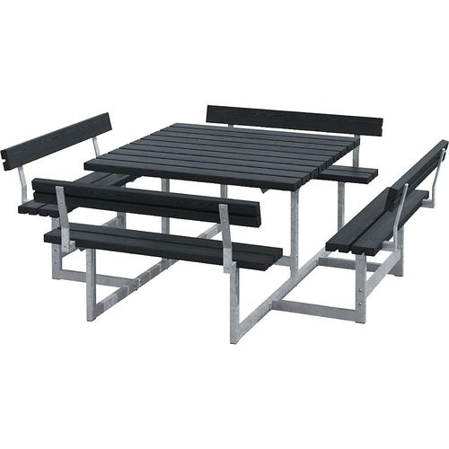 Gruppensitzbank für 8 Personen, Nadelholz, LxT 2240 x 2240 mm, schwarz, mit Lehne kaiserkraft Image